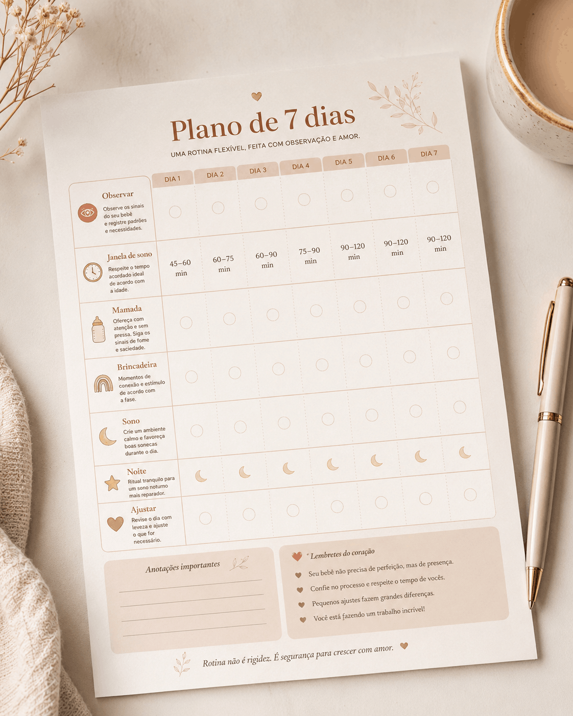 Planner visual do plano de 7 dias